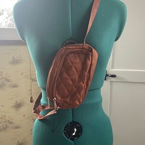 Quilted Patterned Brown Crossbody Bag